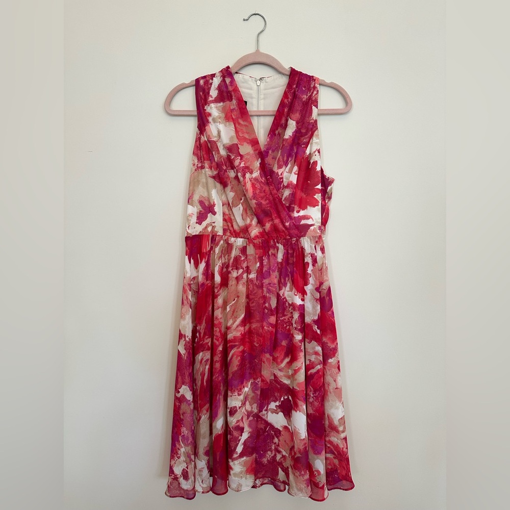 Jones New York 12P Flowy Red Pink Floral Dress